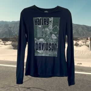 Harley-Davidson Black Tee with Green and White Graphic